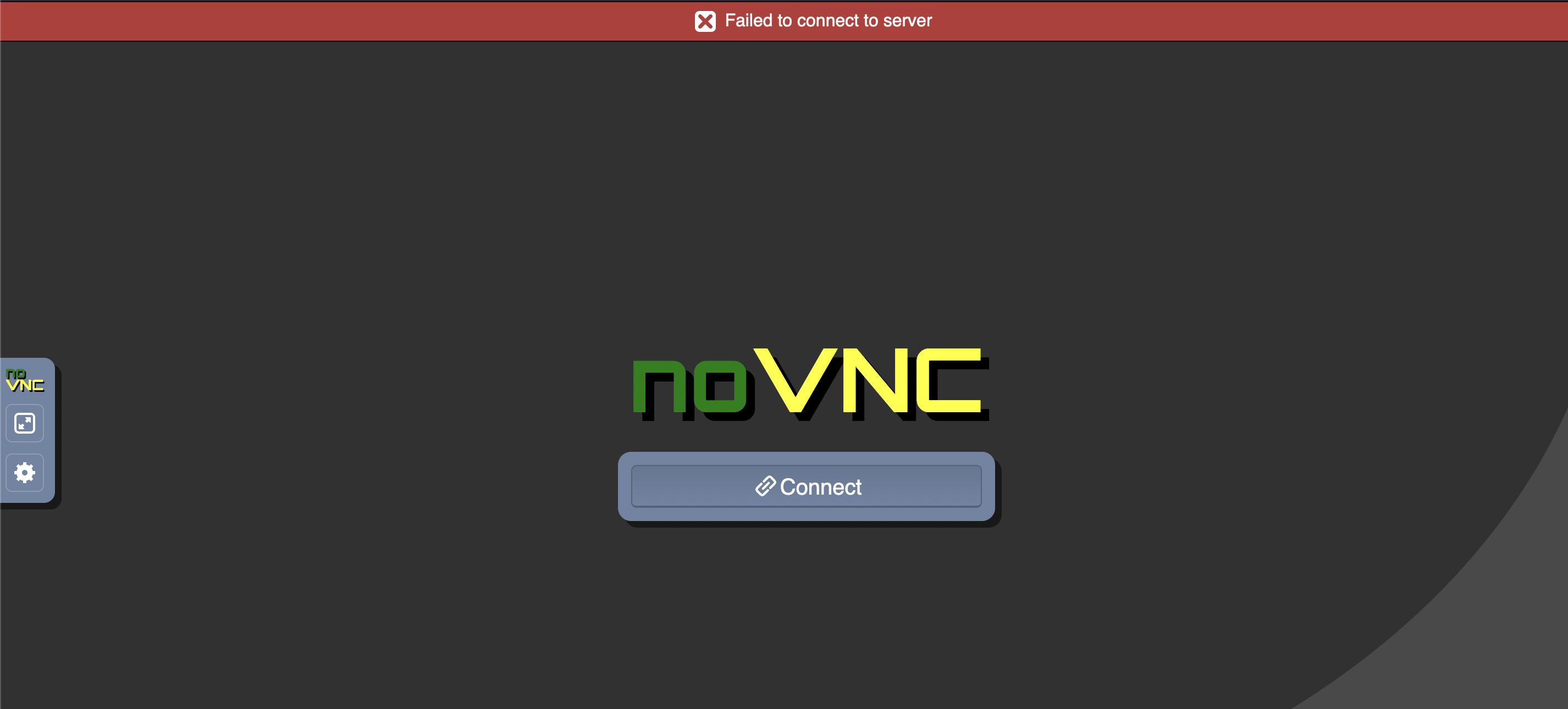 VNC failure to launch screenshot
